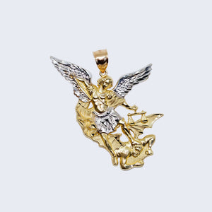 14K SAINT MICHAEL WHITE & YELLOW GOLD CHARM 14K SAINT MICHAEL WHITE & YELLOW GOLD CHARM