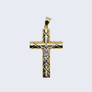 14K JESUS CROSS YELLOW & WHITE GOLD CHARM 14K JESUS CROSS YELLOW & WHITE GOLD CHARM