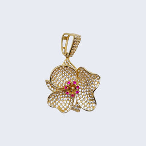 14K 3D FLOWER CHARM WITH RED & WHITE Cubic Zirconia 14K 3D FLOWER CHARM WITH RED & WHITE Cubic Zirconia