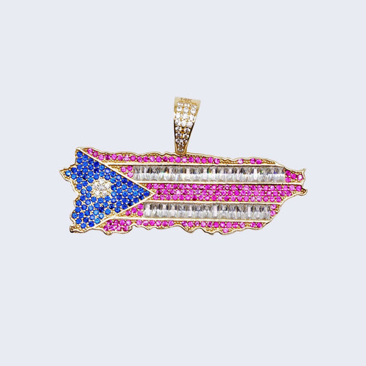 14K PUERTO RICO FLAG WITH RED WHITE AND BLUE Cubic Zirconia