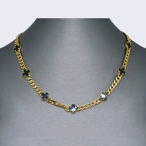 14K Onyx Clovers with Cuban Chain and Bracelets set 14K Onyx Clovers with Cuban Chain and Bracelets set