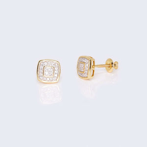 10K Yellow Gold Square Cushion Diamond Studs Earrings 10K Yellow Gold Square Cushion Diamond Studs Earrings