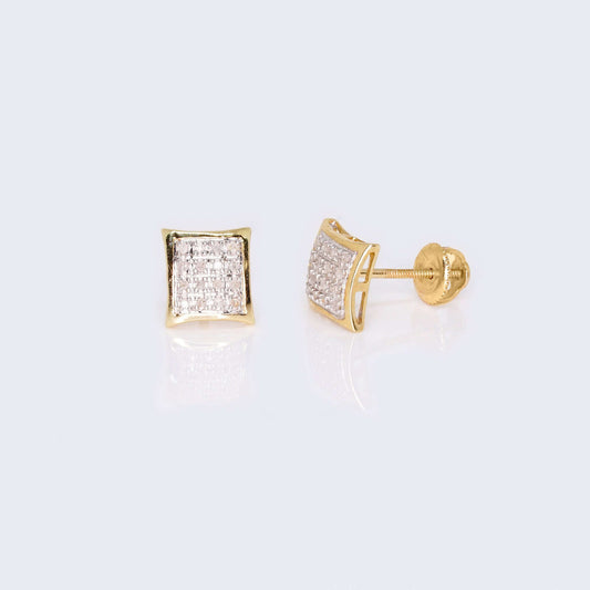 14K Yellow Gold Square Cushion Diamond Studs Earrings