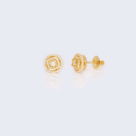 10K Yellow Gold Round Cushion Diamond Studs Earrings