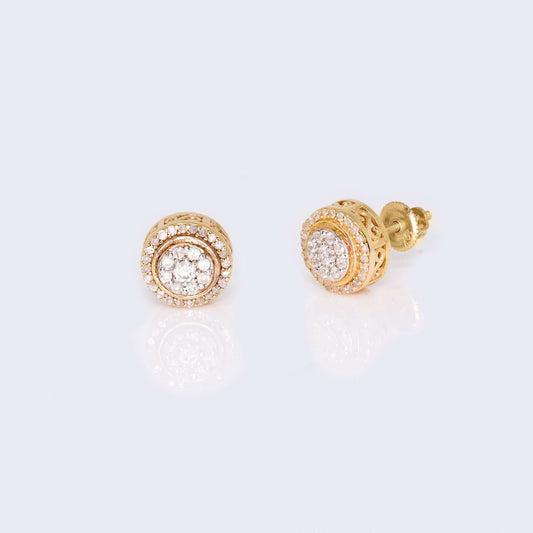 10K Yellow Gold Round Cushion Diamond Studs Earrings