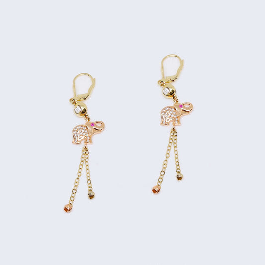 14K Gold Rose Gold Elephant Drop Dangle Earrings