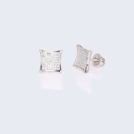 10K White Gold Square Cushion Diamond Studs Earrings