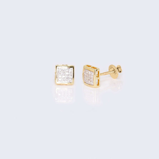 10K Yellow Gold Square Cushion Diamond Studs Earrings