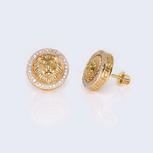 10K Yellow Gold Lion Round Cushion Diamond Studs Earrings 10K Yellow Gold Lion Round Cushion Diamond Studs Earrings