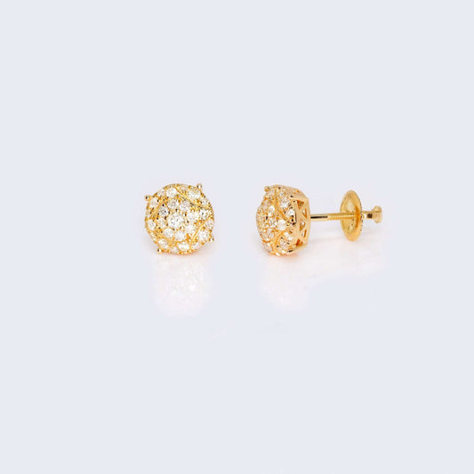 10K Yellow Gold Round Cushion Diamond Studs Earrings