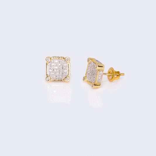 10K Yellow Gold Square Cushion Diamond Studs Earrings