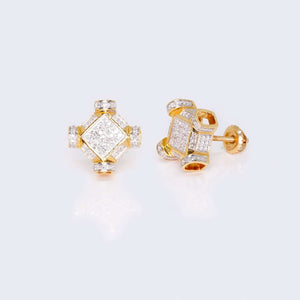 10K Yellow Gold Square Unique Design Cushion Diamond Studs Earrings 10K Yellow Gold Square Unique Design Cushion Diamond Studs Earrings