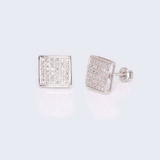 10K White Gold Square Cushion Diamond Studs Earrings