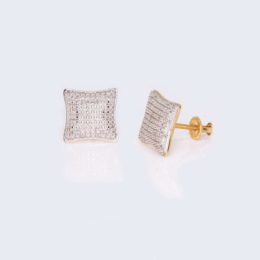 10K Yellow Gold Square Cushion Diamond Studs Earrings