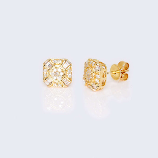 10K Yellow Gold Round Cushion Diamond Studs Earrings