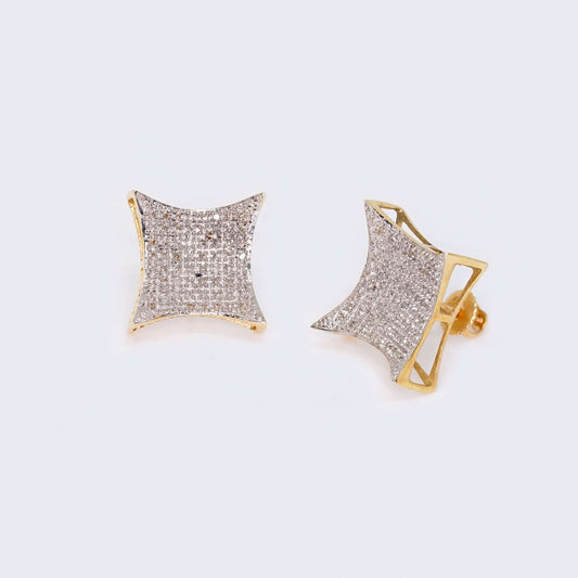 10K Yellow Gold Square Cushion Diamond Studs Earrings