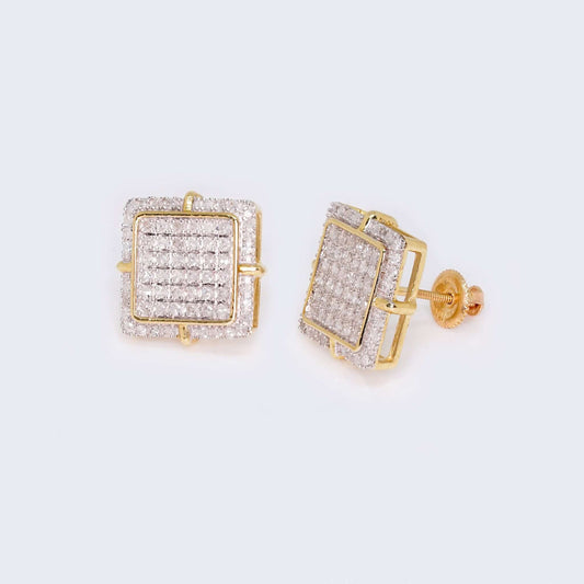 10K Yellow Gold Square Cushion Diamond Studs Earrings