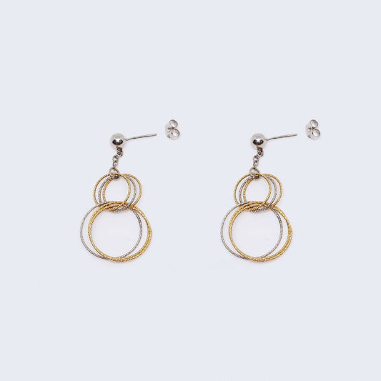 14K Two Tone Gold Multiple Circles Drop Dangle Earrings