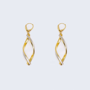 14K Two Tones Gold Twisted Double Spiral Drop Dangle Earrings 14K Two Tones Gold Twisted Double Spiral Drop Dangle Earrings