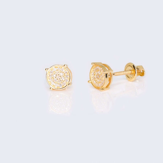 14K Yellow Gold Round Cushion Diamond Studs Earrings