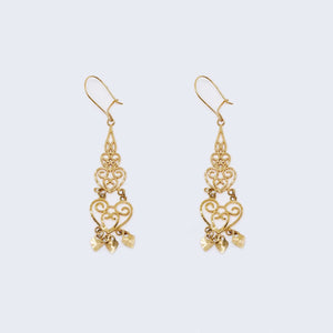 14K Yellow Gold Magnificent Heart Vintage Beaded Drop Dangle Earrings 14K Yellow Gold Magnificent Heart Vintage Beaded Drop Dangle Earrings