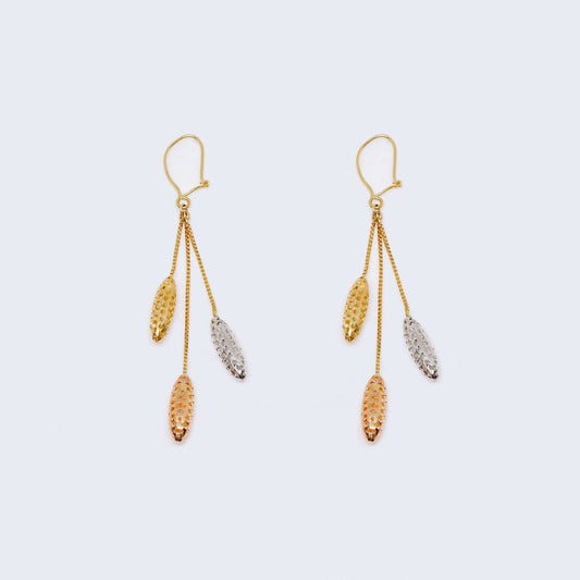 14K Three Color Pendant Drop Dangle Earrings