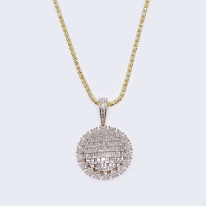 14K Gold 2.36 CT Diamond Round Design Charm Yellow Gold Chain Set Necklace 14K Gold 2.36 CT Diamond Round Design Charm Yellow Gold Chain Set Necklace