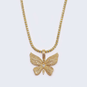 14K Gold 2.1 CT Diamond Butterfly Design Charm Yellow Gold Chain Set Necklace 14K Gold 2.1 CT Diamond Butterfly Design Charm Yellow Gold Chain Set Necklace