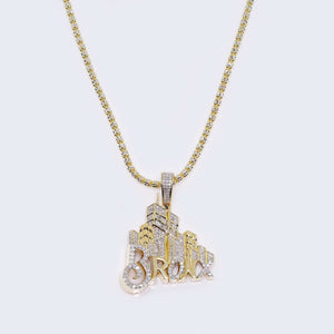 14K Gold 1 CT Diamond Bronx Design Charm Yellow Gold Chain Set Necklace 14K Gold 1 CT Diamond Bronx Design Charm Yellow Gold Chain Set Necklace