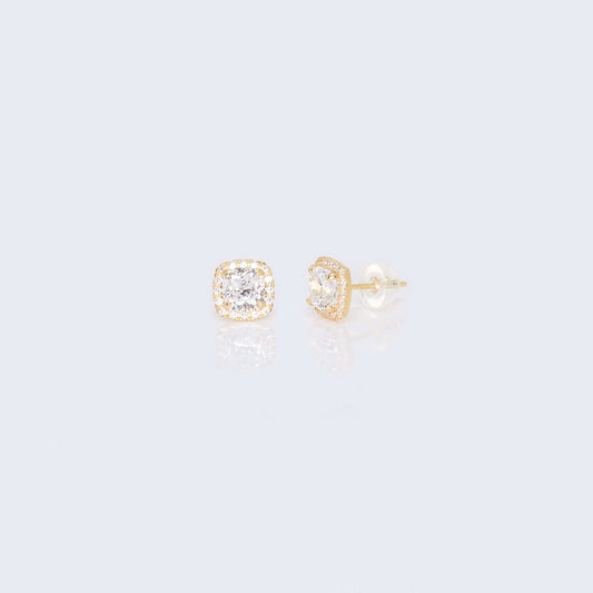 14K Gold Round and Square in the middle Cubic Zirconia Zirconia Earrings