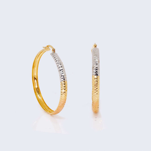 14K Two Tone Gold Hollow Circle Hoop Earrings