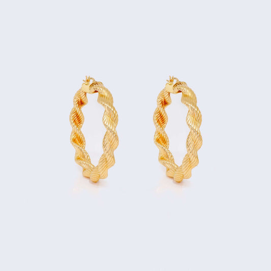 14K Yellow Gold Hollow Twist Hoop Earrings
