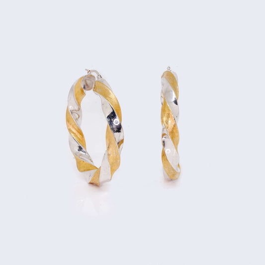14K Two Tones Gold Hollow Twist Hoop Earrings