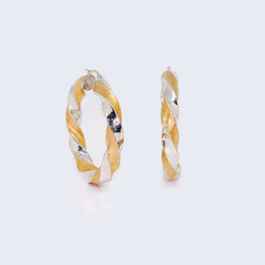 14K Two Tones Gold Hollow Twist Hoop Earrings 14K Two Tones Gold Hollow Twist Hoop Earrings