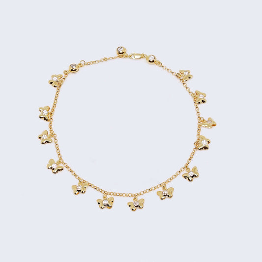 14K Yellow Gold Butterfly Pendant Charm Ankle Bracelet