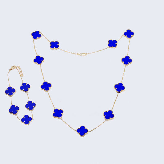14K Gold Clover Set: Necklace & Bracelet