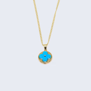 14K Colorful Clover Pendant Charm with Solid Cuban Chain 14K Colorful Clover Pendant Charm with Solid Cuban Chain