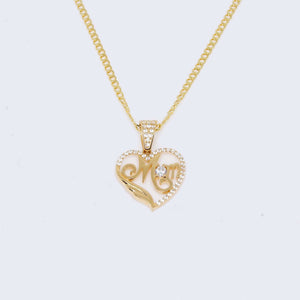 14K Mom with Zirconia Stones Charm Pendant with Solid Cuban Chain 14K Mom with Zirconia Stones Charm Pendant with Solid Cuban Chain