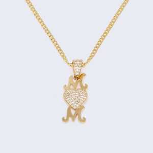 14K Mom with Zirconia Stones Charm Pendant with Solid Cuban Chain 14K Mom with Zirconia Stones Charm Pendant with Solid Cuban Chain