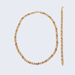 14K Three Tone Gold XOXO Heart Necklace & Bracelet Set 14K Three Tone Gold XOXO Heart Necklace & Bracelet Set