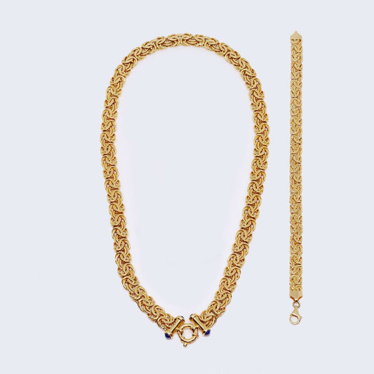 14K Yellow Gold Thick Necklace & Bracelet Set