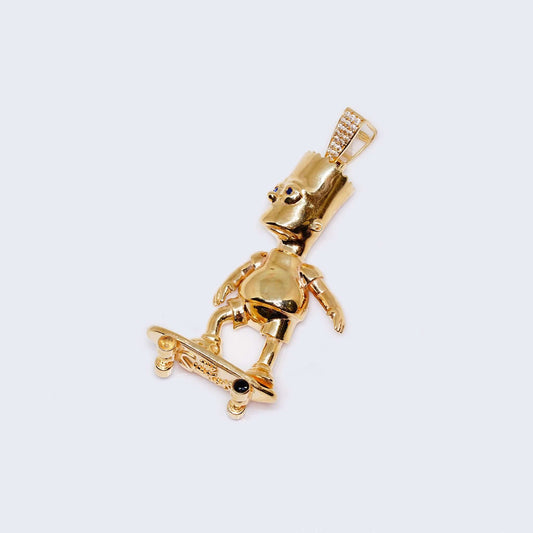 14K Yellow Gold Bart Simpson Pendant Charm with Zirconia Stones