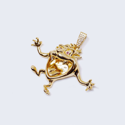 14K Gold Tasmanian Devil Pendant Charm with Zirconia Stones
