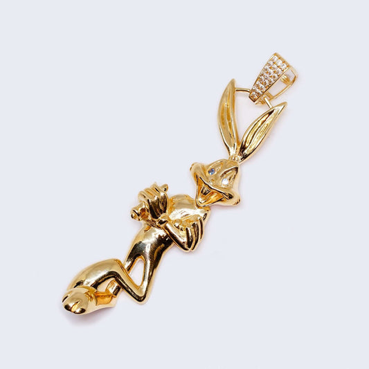 14K Gold Bugs Bunny Pendant Charm with Zirconia Stones