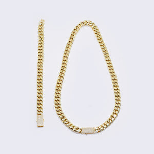 14K Cuban Chain Link with Cubic Zirconia Choker Set 14K Cuban Chain Link with Cubic Zirconia Choker Set