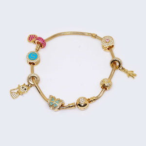 14K Gold Cat, Colorful, Butterfly Charm Bracelet 14K Gold Cat, Colorful, Butterfly Charm Bracelet