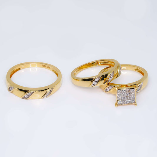 14K Yellow Gold Curved Lines Design Engagement Rings with 0.70 CT Diamond Stones