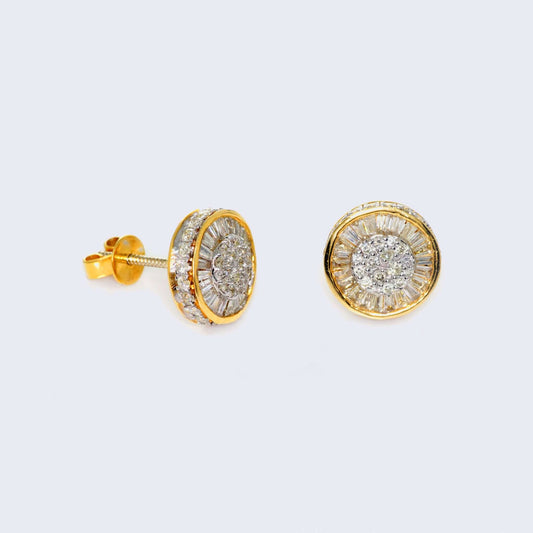 14K Yellow Gold Baguette Luxurious Diamond Earrings