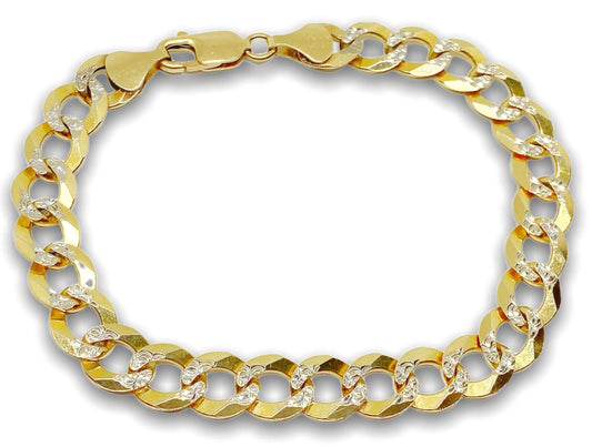 14K Two Tones Gold Solid Pave Curb Cuban Bracelet 9¨ 9.7 mm