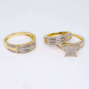 14K Yellow Gold Trio Square Design Set Engagement Rings with Diamond Stones 14K Yellow Gold Trio Square Design Set Engagement Rings with Diamond Stones